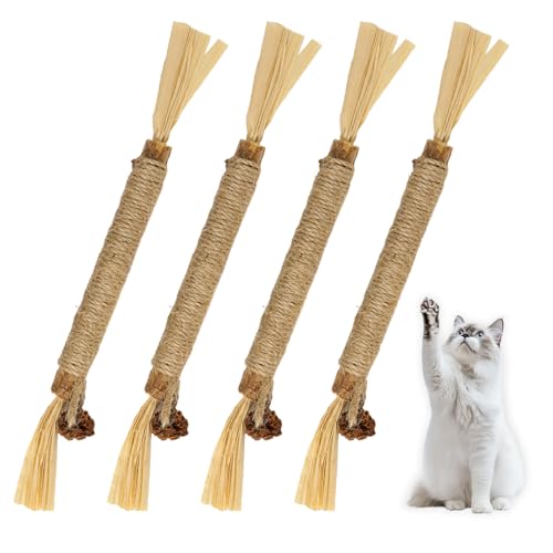 JRILUO 4 unidades de palitos para masticar para el cuidado dental de gatos, juguete de menta para gatos, cuidado dental para gatos, seguro ayuda con el sarro y el mal aliento, higiene dental saludable