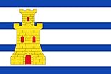 para fines representativos magFlags Bandera Large Torrecilla de Alcañiz paño blanco de proporción 2/3, con tres franjasazules horizontales  bandera horizontal  1.35m²  90x150cm