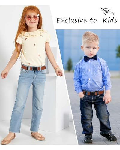AWAYTR Toddler Boy Kids Buckle Belt - Adjustable Elastic Child Silver Buckle Belts, 3 Pieces (Black Buckle- Black/Navy blue/Brown)