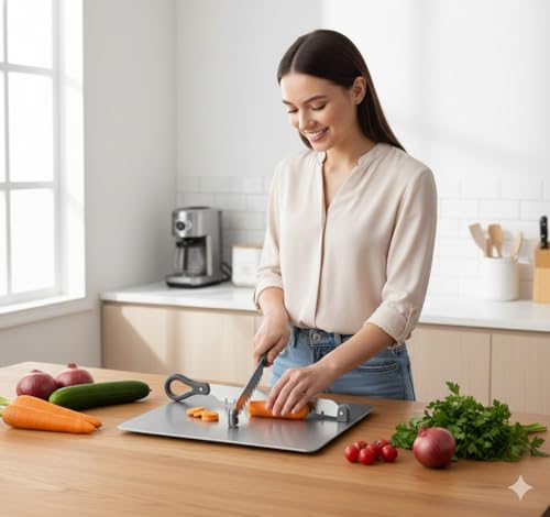 Image of Cut N Chop Premium Vegetable Cutter with Chopping Board | Stainless Steel Multi-Blade Salad & Herb Chopper | Rustproof Kitchen Slicer