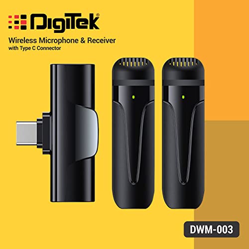 Image of Digitek (DWM 003 Wireless Microphone with Receiver Set, 2 Mics + 1 Receiver, Type C Connector, 4 Hours Continuous Use, 10m Wireless Range, Suitable for Vlog, YouTube, Live Streaming, Video Recording