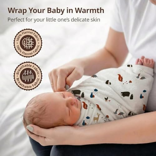 Image of Trance Home Linen Super Soft 100% Cotton Flannel Swaddle Cloth I Swaddle Wrap | Swaddle for New Born Baby |Baby Shower Set (90x90 cm, Jungle White Peach,Pack of 2)