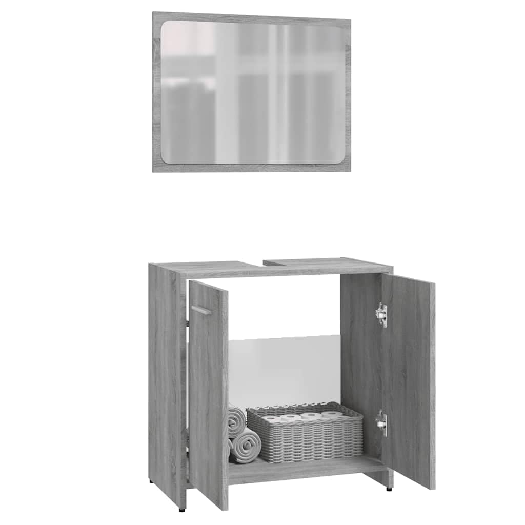 Ensemble de meubles de salle de bain gris Sonoma avec miroir, 60 x 33 x 61 cm, 1 compartiment et 2 portes, pour buanderie, toilettes d'invités, rangement et ordre
