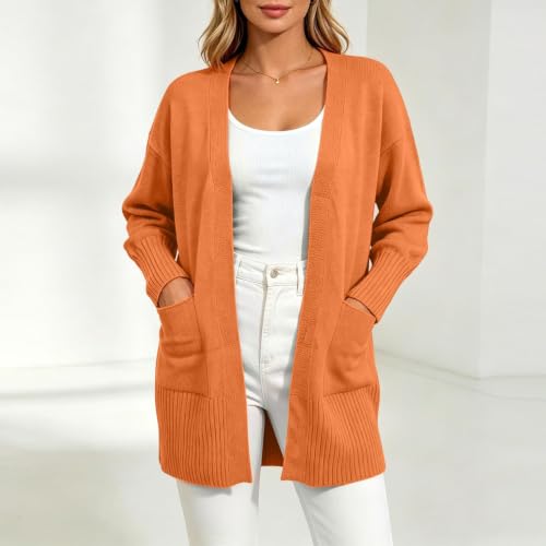 Women's Cardigans with Pockets Casual Open Front Fall Sweaters Orange - image 7