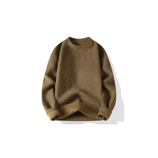 Suéter Masculino De Cor Sólida Pulôver De Malha Com Gola Redonda Listras Casuais De Manga Comprida Suéter Quente(Brown,Medium)