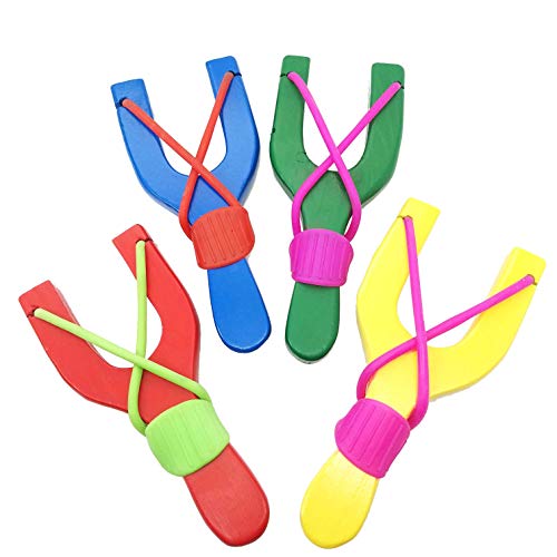 Adventure Awaits!! - 4 Pack Hand-Carved Wooden Slingshots - Red, Blue, Yellow (or Blue), Green Sling Shots. Each Hand Painted Wood Slingshot is Sold in a Package of 4.