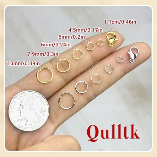 Qulltk 1200 Pcs Jump Rings for Jewelry Making Supplies, Necklace Repair Kit with Plier, Tweezer, Lobster Claw Clasps, Open Rings for Crafts & Keychains (1200Pcs Silver and Gold) - 5