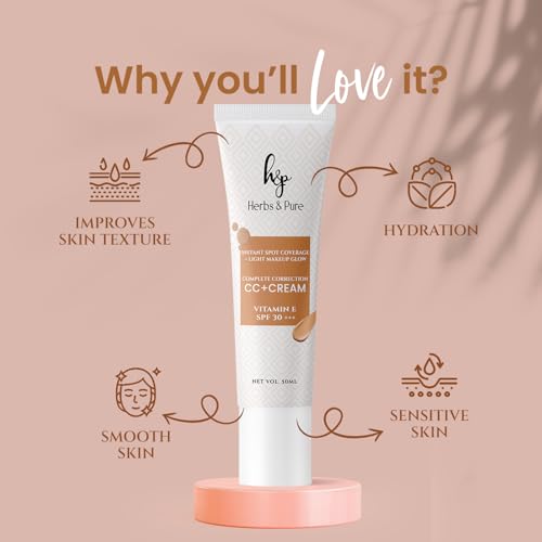 HERBS & PURE CC+ Cream SPF30PA+++ with Vitamin E|Instant Spot Coverage, Light Makeup Glow|Tinted moisturizer|Lightweight|Natural Coverage|long lasting|Evens Skin Tone,50ML - Image 3