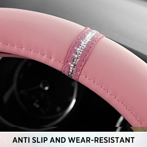 Road Comforts Leopard Steering Wheel Cover for Women, Cute Anti-Slip Microfiber Leather, Fits D Shape Flat Bottom Steering Wheel 14.5-15 Inch - Pink and Pink Leapoard by Road Comforts - Used condition - Image 7