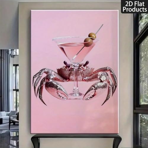 Affiche crabe martini impression sur toile d'art rétro rose - 4