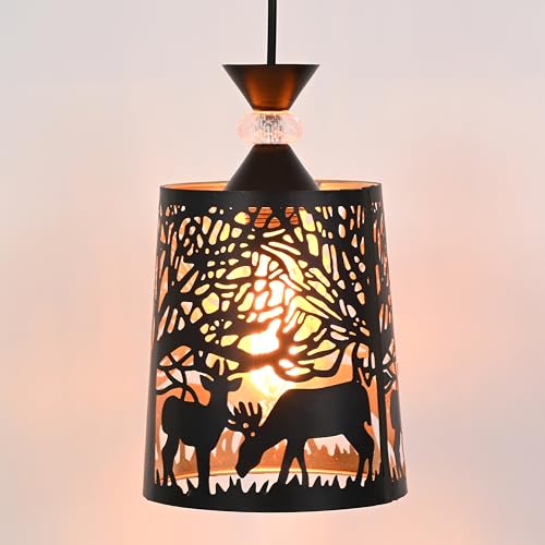 Image of Groeien Pack of 2 | Black Finish Metal Crystal Hanging Pendant Ceiling Lamp Fixture | Chandelier for Home, Indoor, Outdoor,Living Room, Bedroom(Bulb not Included) (DeerShade, 2)