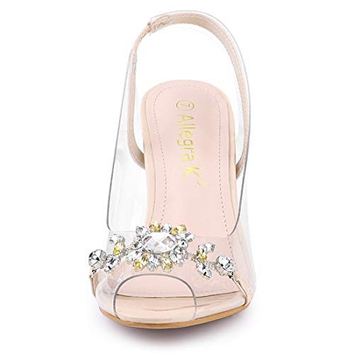 Allegra K Allegra K Women's Clear Slingback Flower Rhinestone Peep Toe Beige Heels Sandals 6.5 M US