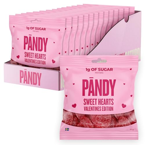 PANDY Candy Sweet Hearts Valentines Edition Only 1g Sugar & 70 Calories Raspberry Flavour Gummy Sweets 14×50g Bags Valentine Day Treat Gift