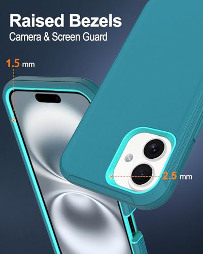 Image of for iPhone 17 Case with Port Cover, Rubber Matte Finish, Teal | 3-Layer Heavy Duty Armor, 16ft Drop Protection, Non-Slip Shockproof & Anti-Fingerprint