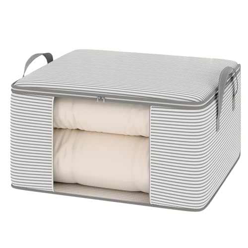 2 Sac de Rangement pour Couettes,Sac de Stockage Résistant avec Double Fermeture Éclair et Poignées Renforcées – Housse de Rangement Pliable pour Couvertures, Vêtements, Linge de Maison (55*35*25cm)