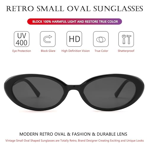 LIU·WEN Oval Sunglasses for Women Men Retro Small Cat Eye Glasses 90s Vintage Style Shades 6