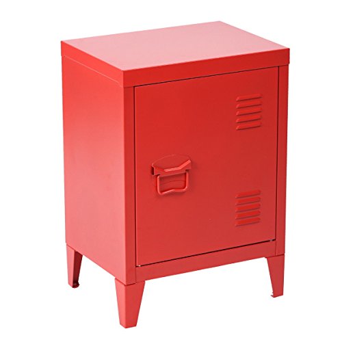 FurnitureR Locker Nightstand Schoolings Storage For Boys Girls Teens Portable Knob 2 Tier Cabinet Shelves,Size:15.9'' x 12'' x 22.6'',Red