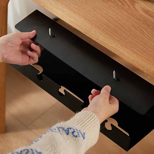 Bandeja para manejo de cables bajo escritorio con abrazadera, soporte para regleta de alimentación, sin perforaciones, resistente y espaciosa, fácil de usar (Negro) miniatura 5