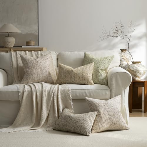 Purewish Pack of 2 Neutral Throw Pillow Covers 22x22 Boho Textured Dots Stripe Chenille Large Square Decorative Pillow Cases Accents for Living Room Couch Bed Farmhouse Home Decor, Beige by Purewish - Used condition - Image 7