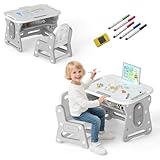 Bureau et Siège Ergonomiques : Cette Table a dessin enfant avec 3 hauteurs réglables (49/53/57 cm) pour enfants de 65-135 cm, s'adaptant à leur croissance au fil des années. Chaise à dossier inclinable qui s'aligne avec la colonne vertébrale, associée à un siège confortable.