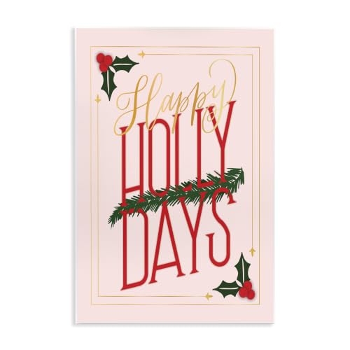 Happy Holly Days Botanical, 10 x 15 Inch Mounted Print on Wall Plaque