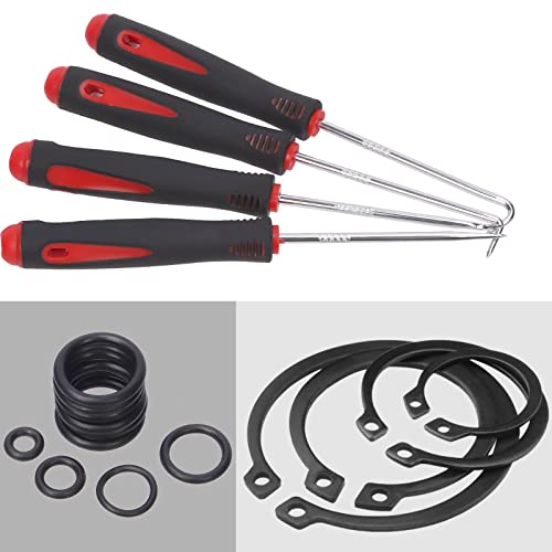 Glarks 499Pcs 8 Sizes Alloy Steel External Retaining Clip Rings Internal Circlips Snap Retaining Rings And Rubber O-Rings With Precision Hook And Pick Assortment Kit, Metric Size #TOP6