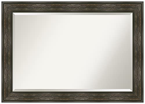 Amanti Art Brown Bathroom Mirror for Over Sink, 30x42 Rail Rustic Char Rectangle Vanity Mirror, Large Country Rustic Frame, Hangs Horizonally and Vertically, Bathroom Wall Decor, Beveled Edge