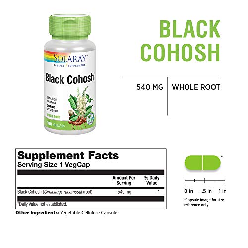 Solaray Black Cohosh 540 Mg | Womens Health & Menopause Support Supplement | Whole Root | Non-Gmo, Vegan & Lab Verified | 100 Vegcaps #TOP2