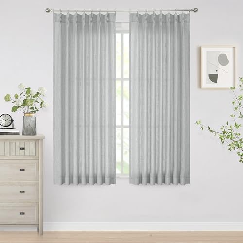 Image of Vision Home Gray Pinch Pleated Semi Sheer Curtains Textured Light Filtering Window Curtains 72 inches for Living Room Bedroom Silver Grey Pinch Pleat Drapes with Hooks Back Tabs 2 Panels 40 inch Wx72 L