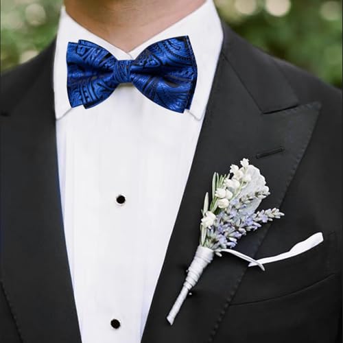 Image of DiBanGu Pre-Tied Bow Ties for Men Silk Adjustable Tuxedo Bowties Pocket Square Cufflinks Set with Lapel Pin Jacquard Woven
