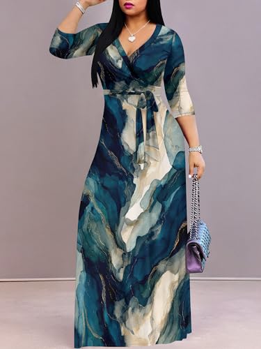 Image of PinkPatty Plus Size Dresses for Curvy Women V Neck Flowy Long Sleeves Wrap Maxi Dress Travel Vacation Outfits
