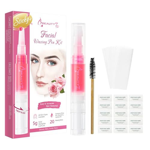 Beauty7 Stylo à Cire Précision Wand Formule Naturelle Végétalienne Epilateur pour Visage 5g Crayon à Cire 20 Bandes de Coton Réutilisables 15pcs...