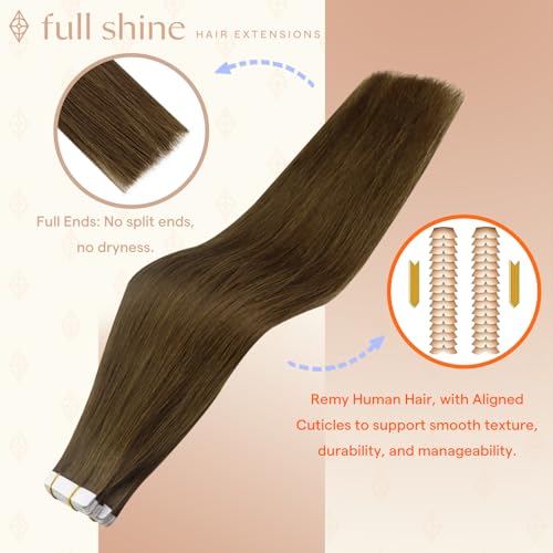 Image of Full Shine Hair Extensions Tape in, Medium Brown 12 Inch | 30g 20PCS, Remy Double Sided Human Hair Tape in Extensions Invisible Natural Seamless Skin Weft Extensions for Party