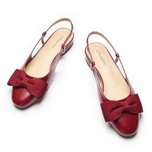 C.Paravano Slingback Flats | Sandals Women Dressy | Women's Slingback Dress Shoes | Mary Jane Shoes | Detachable Ankle Strap