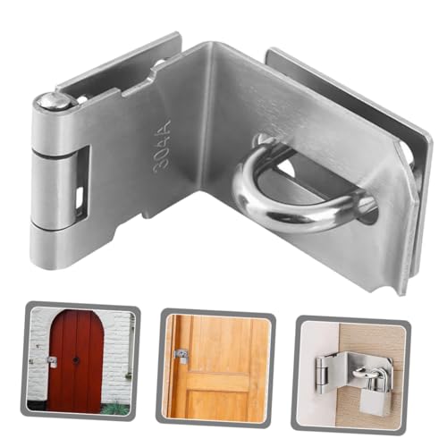 Image of 90Degree Stainless Steel Hasp Latch Padlock Gate Latch for Sliding Pushing Barn Doors Heavy Duty Design for Secure Locking Mechanism and Easy Installation