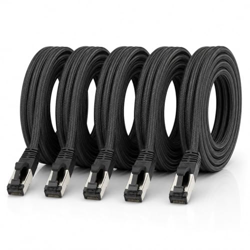 Câble RJ45 CAT 6a en coton noir de 2m pour réseau LAN Ethernet 10 Gb s en lot de 5