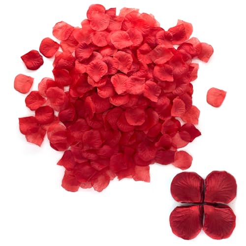 Rosenblätter für Schlafzimmer Rosenblätter Deko Rosenblüten für Hochzeit Künstliche Seidenrosenblüten für Beichte Jahrestag Geburtstagsdekoration Hochzeit mit Blütenblättern (1000 Dark red)