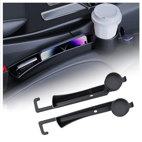 Figpade 2026 New Car Seat Gap Filler Organizer,2PCS Multifunctional Car Side Seat Gap Filler with Cars Cup Holder&Hook,Universal in Between Cars Seats Catcher for Avoiding Things Falling Out