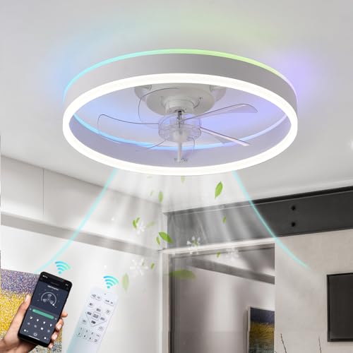 ZYGPH Ventilador de Techo RGB Moderno de 40 cm y 50 cm con Control Remoto, 6 velocidades, Regulable, Reversible, Temporizador, para Sala de Estar y Dormitorio.