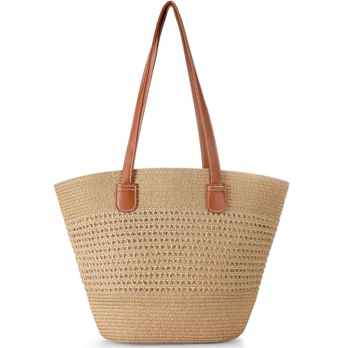 Beach Bags for Women, Large Beach Bag, Woven Straw Tote Bags Waterproof, Weaving Swim Shopping Travel Bag