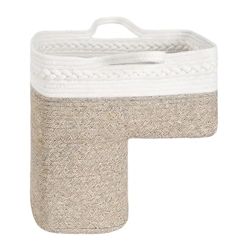 Cesta para escaleras – Organizador de ropa de 38 cm con asas | Cesta de libros para lavandería de escaleras | Almacenamiento de ropa, juguetes, libros, espacio de vida en casa, esquina y dormitorio
