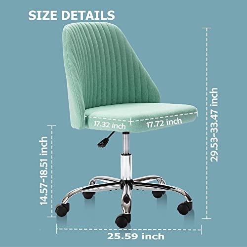 Home Office Desk Chair, Vanity Chair, Modern Adjustable Low Back Rolling Chair, Twill Upholstered Cute Office Chair, Desk Chairs With Wheels For Bedroom, Classroom, Vanity Room (Green) #TOP2