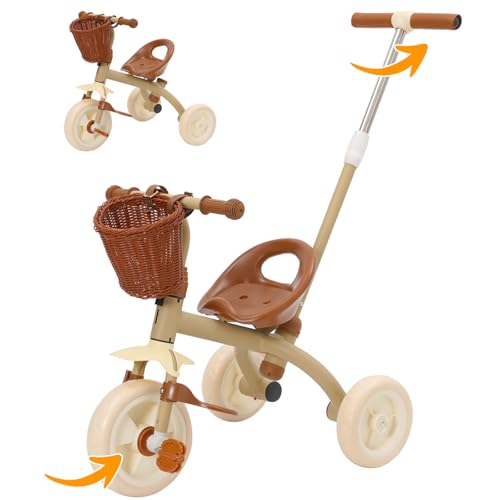2 in 1 Dreirad, Kinder Fahrrad ab 3 Jahre, Dreirad ab 1 Jahr mit Schubstange höhenverstellbarem, Kinderfahrrad mit Abnehmbaren Pedale und Verstellbarer Sitz,Laufrad ab 2 3 4 5 Jahr(Grün)