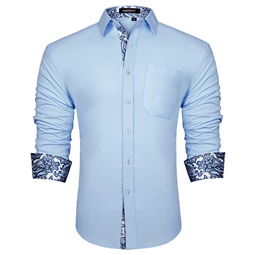 Image of HISDERN Mens Business Dress Shirts Long Sleeve Casual Button Down Shirt Formal Inner Collar Contrast Shirt for Men Wedding