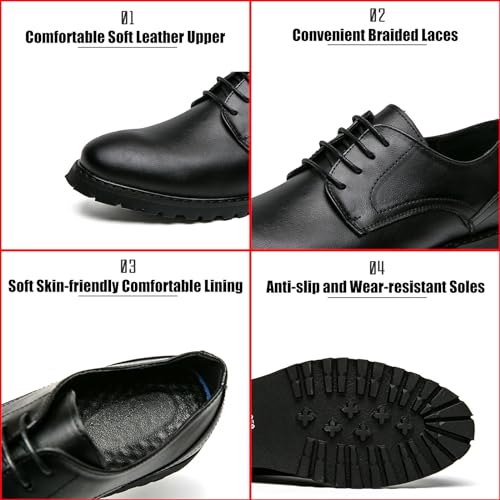 Men's Leather Oxfords Dress Shoes Fashion Round-Toe Lace up Low Top Derby Shoes Retro Classic Business Wedding Formal Shoes3
