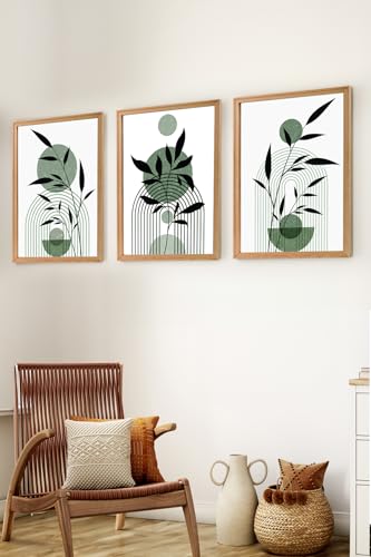 Premium Ahşap Çerçeveli 3'lü Modern Iskandinav Bohem Tarz Dekoratif Ev Dekorasyonu Tablo Seti-Set5 Myk3005-3