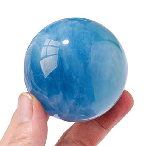 Aquamarine Crystal Ball with Wooden Stand, Handcrafted Crystal Quartz Sphere Orb for,Fortune Teller,Feng Shui, Scrying,Magic,Hom