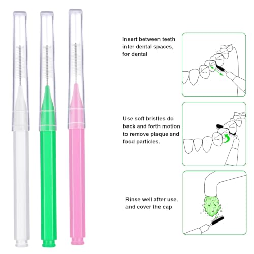 Image of Patelai 100 Pieces Braces Dental Brush for Cleaner Interdental Toothpick Dental Tooth Flossing Head Oral Hygiene Flosser Toothpick Cleaners Tooth Tool(Light Pink,Green,White,Mixed Size)