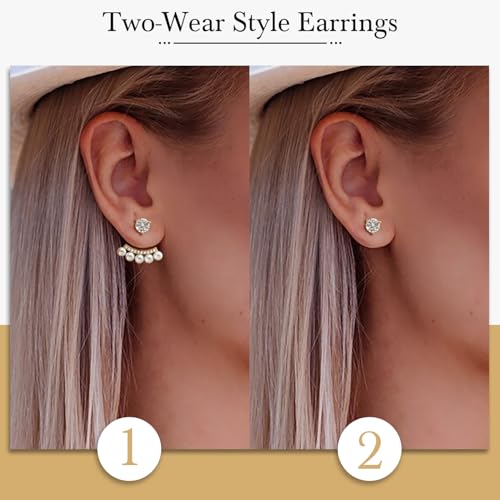 Pearl Earrings for Women 14K Gold Earrings for Women Gold Pearl Studs Earring for Womens Stud with Cubic Zirconia Dreamy and Dynamic Sector Design Pearls Stud Earring for Womens Studs Pearls4