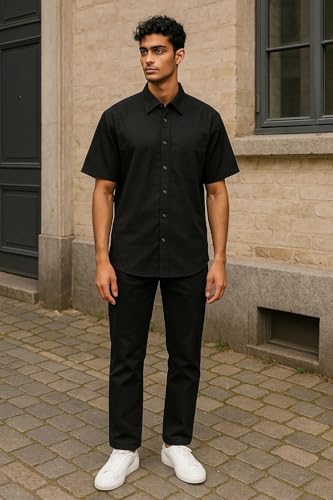Image of Men's Khadie Cotton Half Sleeves Plain Solid Casual Shirt